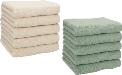 Produktbild von Betz 10 Stück Seiftücher 30x30 cm PREMIUM 100% Baumwolle  Farbe: sand und heugrün
