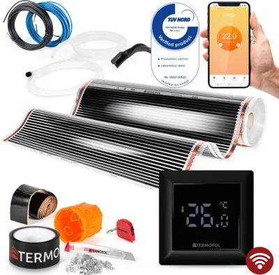 Produktbild von Termofol Elektrische Heizfolie mit Thermostat H6 WiFi, Schwarz, 80 W/m², 22m²