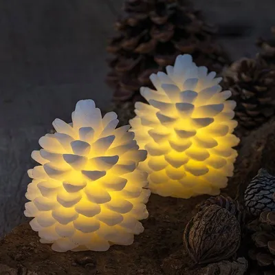 Image de Sirius LED Pomme de pin en cire véritable Clara 2 pièces 10cm blanc