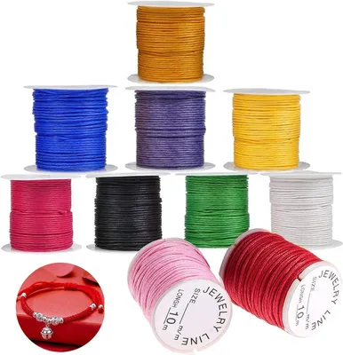 Produktbild von Garn für Armbänder, mehrfarbiges Baumwollgarn, geflochtener Nylonfaden, 10 Rollen Nylonseil für Armbänder, Halsketten, Schmuckketten, DIY, Perlen, ca. 10 m/Rolle