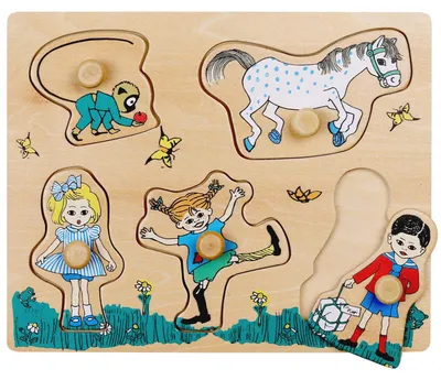 Produktbild von Kinderboeken Holzpuzzle Pippi Langstrumpf - Knopfpuzzle 5 Teile