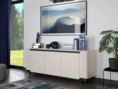 Produktbild von Sideboard >VODOL< in sand,schwarz mit 3 Sofclose-Türen - 204,9x77,9x44,8cm (BxHxT)