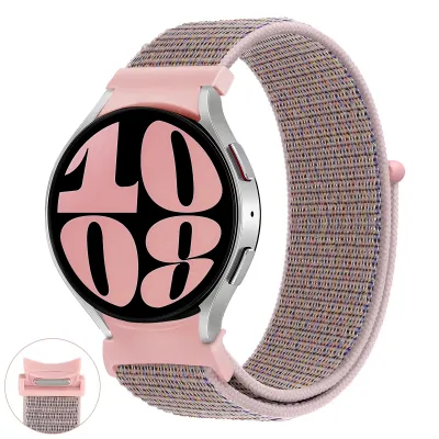 Produktbild von FFO2World klassisches Nylonarmband für Samsung Galaxy Watch 7/FE/6/6 Pro/5/5 Pro/4/4 Classic (40/44 mm), Schnellverschluss, nahtlose Passform, Rose