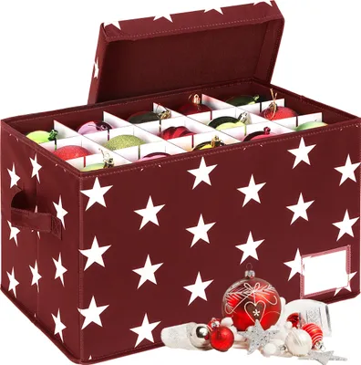 Zdjęcie produktu dla Pudełko do przechowywania bombek świątecznych Relaxdays, 30 sztuk, wys. x szer. x gł.: 26,5 x 42,5 x 26 cm, poliester, tektura, pudełko na bombki, kolor czerwony
