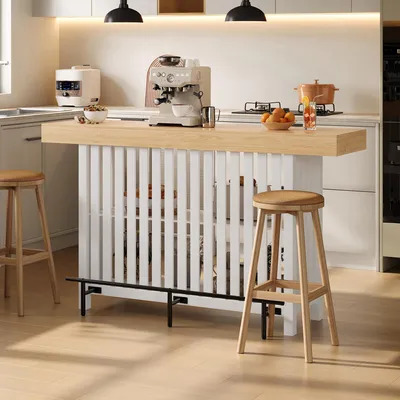 Zdjęcie produktu dla Stolik barowy 160x40x105 cm, z podnóżkiem, półka dwupoziomowa, kompaktowy, idealny do kuchni, jadalni lub jako element domu