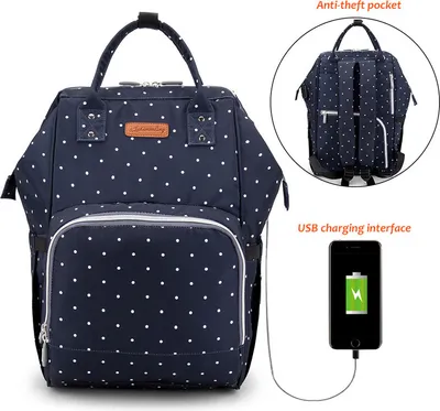 Produktbild von Wasserdichtes Stilvolles Multifunktions-Reisegepäck mit großer Kapazität, Mutterschafts-Babywindel-Wickeltaschen mit USB-Ladeanschluss -Blauer Wellenpunkt