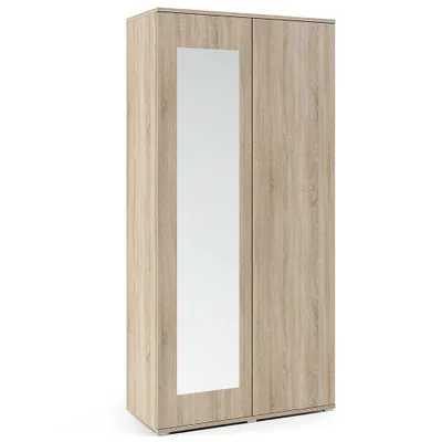 Produktbild von Kleiderschrank 90 cm "Modulo" 2-türig mit Spiegel, Mehrzweckschrank, Sonoma Eiche, Push-to-Open-System, Modernes Design