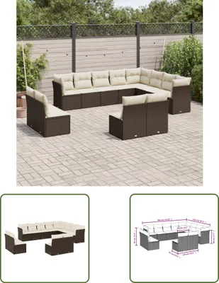 Produktbild von The Living Store 12-tlg. Garten-Sofagarnitur mit Kissen Braun Poly Rattan