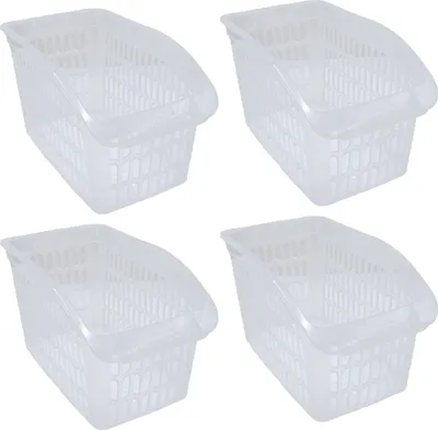 Produktbild von 4er Set Aufbewahrungskorb Transparent 17,5 x 29 x 17,5 cm Schrankkorb Regal Organizer Aufbewahrungsbox Ordnungskorb Kunststoff
