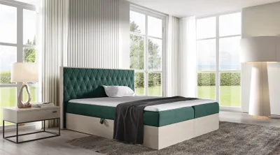 Produktbild von Boxspringbett Bett BROMIA 120x200cm Nordic Teak Stoff Grün inkl. Bettkasten