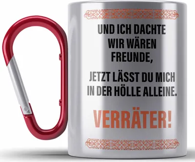 Produktbild von Trendation - Jobwechsel Edelstahl Tasse Karabiner Geschenk Kollegin Kollege Lustig Abschiedsgeschenk Sprüche - Verräter (Rot)