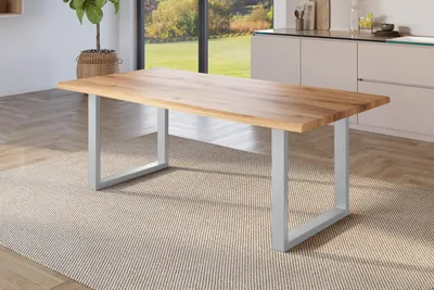 Produktbild von Esstisch Baumkante Holz-Optik Wildeiche 220 x 100 U-Gestell silber JULIUS