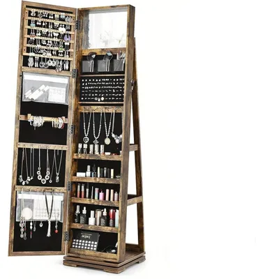 Productafbeelding van Sieradendoos - Sieradenkast - Sieradenrek - Sieradenopberger - Make-upkast - Met Spiegel - Met Slot - MDF