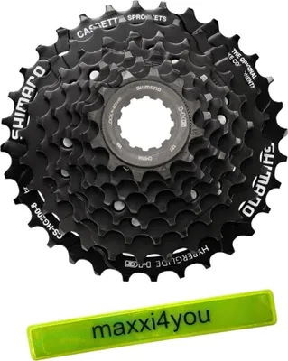 Produktbild von Shimano Kassette CS-HG200-8 8-fach 12-32 Zähne Schwarz inkl. maxxi4you Reflexband