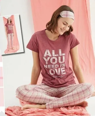 Produktbild von Damen Pyjama Schlafanzug Mehrfärbig L Kurz 3-Teiler Set mit Augenband S-82
