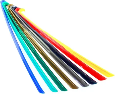 Produktbild von Schuhanzieher, Schuhlöffel Kunststoff mit Haken verschiedene Farben ca. 65cm Gelb