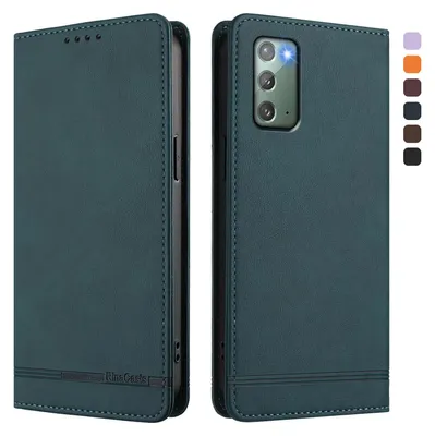 Image de Etui pour Samsung Galaxy Note 20, étui rétro en cuirPolyuréthaneavec support et fentes pour cartes de crédit Vert