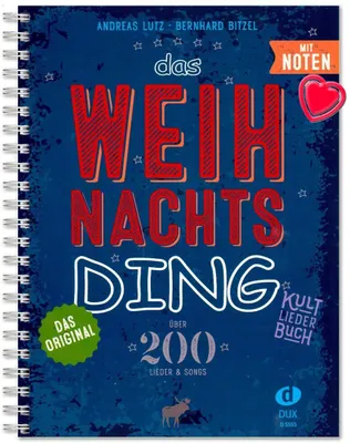 Produktbild von Das Weihnachts Ding mit Noten - Kultliederbuch von Bernhard Bitzel und Andreas Lutz - Weihnachtsliederbuch mit bunter herzförmiger Notenklammer