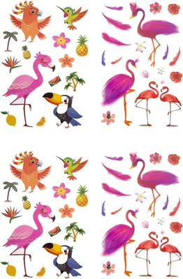 Produktbild von Oblique Unique Temporäre Klebetattoos Kinder Vogel Tattoo Set - Flamingo Motive
