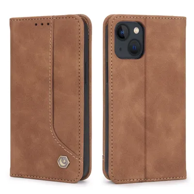 Obrázek produktu pro RetroPolyuretankožené pouzdro pro iPhone 14 peněženkový design pouzdro s držákem na karty a stojánkem Hnědý