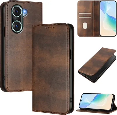 Immagine prodotto di Custodia per Honor 60 Pro, custodia in pelle vintage con protezione RFID, slot per carte, supporto Marrone