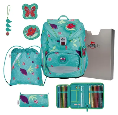 Produktbild von ErgoFlex Light Set 6-teilig Schulranzen Butterfly Garden türkis