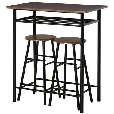 Produktbild von Bartisch-Set 3-Teiliges mit 2 Barhockern, Stehtisch mit Ablage, Metall & MDF, 80x50x90cm, Küchentisch Bistrotisch, Schwarz