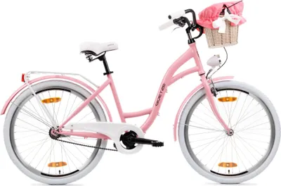 Produktbild von Goetze Style 26 Zoll City Bike, 43 cm Tiefeinsteiger, 1-Gang mit Rücktrittbremse hinten & V-Bremse vorne, LED-Beleuchtung, Rattankorb mit Bezug