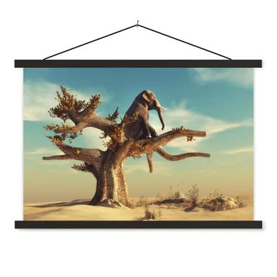Produktbild von MuchoWow® Textilposter Elefant - Baum - Natur - Wüste 150x100 cm mit schwarzem Rahmen - Schlafzimmer