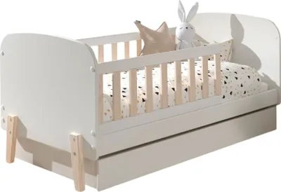 Produktbild von Babybett Karilynn 147x77x68 Gitterbett MDF+Massivholz Weiß