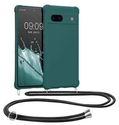 Produktbild von kwmobile Necklace Case kompatibel mit Google Pixel 7a Hülle - Cover mit Kordel zum Umhängen - Silikon Schutzhülle Petrol