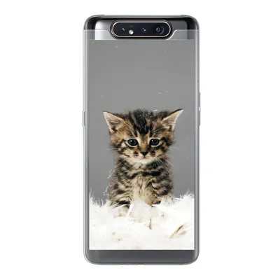 Produktbild von MuchoWow® Handyhülle Schutzhülle Hülle für Samsung Galaxy A80 Katze - Kätzchen - Federn Silikon Softcase Handy Hülle - Schutzdeckel