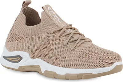 Produktbild von VAN HILL Damen Laufschuhe Sportschuhe Sportliche Strick Profil-Sohle Schuhe 841672, Farbe: Khaki, Größe: 36