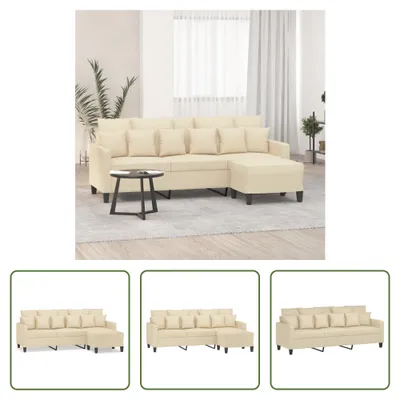 Image de The Living Store Canapé 3 places avec pouf Crème 180 cm Tissu