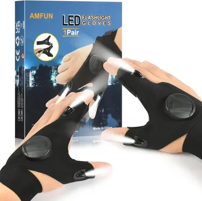 Produktbild von LED-Handschuhe mit Lichtern, LED Angeln Handschuhe, LED Taschenlampen Handschuhe Fingerlicht für Reparieren, Arbeiten, Camping, Geschenke für Männer