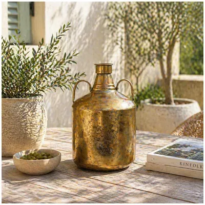 Produktbild von Krug Dhaka aus Metall, Antikgold, H 34 cm, Ø 22 cm, in antiker Amphoren-Form