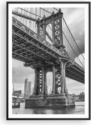 Produktbild von Gerahmtes Poster - Schwarzer Rahmen - Manhattan Brücke Schwarzweiß - 70x100 cm - Wand Bild - Wanddeko - Wandbilder - Wandposter - Bilderrahmen - Bilder - Kunstdruck - Wandbild - P2BPA70x100-4156