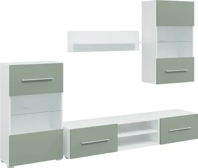 Immagine prodotto di vidaXL Parete attrezzata a 5 pezzi con illuminazione a LED, materiale a base di legno verde oliva