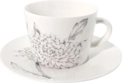 Produktbild von Kaffeetasse mit Untertasse | Ø 15*7 cm | Weiß | Keramik | Blume | Clayre & Eef | 6CE0864