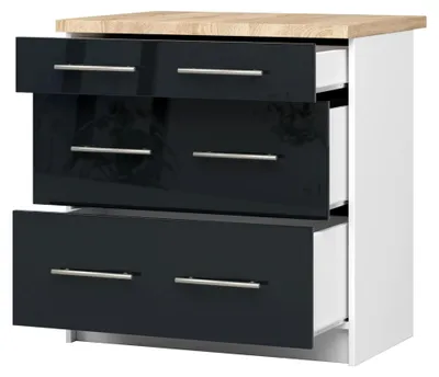Produktbild von Küchenschrank mit Arbeitsplatte - Oliwia S80 | Küchenunterschrank mit 3 Schubladen | Unterschrank Küche 80 cm breit | ABS-Kante 18 mm | 46 x 80 x 85 cm | Weiß und Graphit glänzend