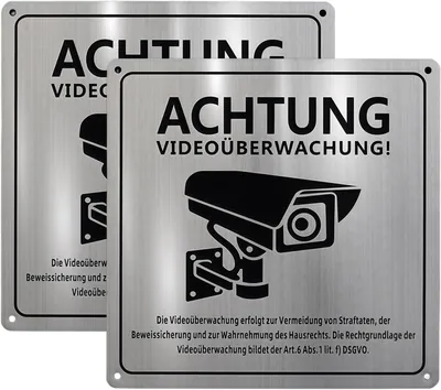 Immagine prodotto di Set di cartelli per videosorveglianza, 2 pezzi, 15x15 cm, adesivi, per interni ed esterni