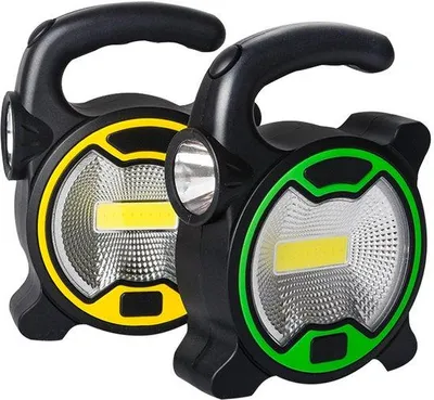 Zdjęcie produktu dla Lampa kempingowa LED z 2 diodami, zasilana bateriami – do zawieszenia i wodoodporna – oświetlenie namiotu (czarna)