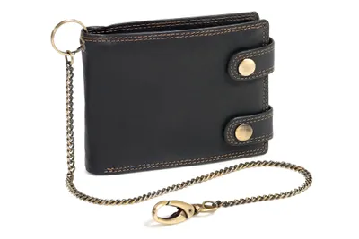 Produktbild von LEAS MCL Bikerkombi- & Truckerbörse Vintage-Stil in Echt-Leder mit Kette, schwarz - LEAS Chain-Series