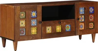 Produktbild von "Schlussverkauf" TV-Schränk hochwertigem - TV-Lowboard - Max. Gewicht: 60 kg - mit Tür Walnuss 105x33x46 cm Massivholz Mango  C14620
