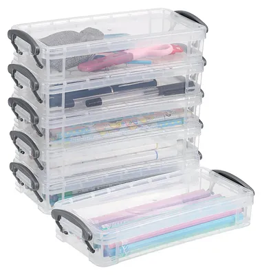 Produktbild von Stapelbares, transparentes Federmäppchen, Bürobedarf, Aufbewahrungsbox, Organizer, Pinselstifte, Aquarellstifte, Zeichenbedarf, 6-teilig
