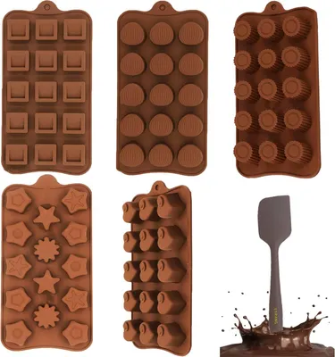 Produktbild von 5 Stück Silikon-Schokoladenformen - Mikqky Silikonform für Schokolade - Zum Herstellen von Pralinen und Schokolade mit Spatel