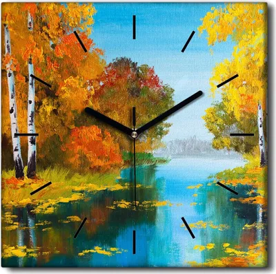 Produktbild von Coloray Uhr auf Leinwand 30x30 cm Wand Uhr Dekoration Wohnzimmer Segeltuch schwarze Hände -Birkenbaumlandschaft.