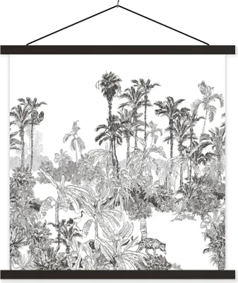 Produktbild von MuchoWow® Textilposter Dschungel - Schwarz - Weiß 60x60 cm mit schwarzem Rahmen - Posteraufhänger