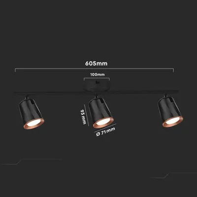 Produktbild von Deckenleuchte mit 3 schwenkbaren Spots Alu Schwarz 15W 60cm - Neutralweiß 4000K - 5500K