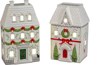 Produktbild von 2er Set LED Weihnachts Winterhaus H. 19cm weiß mit Timer Formano W24